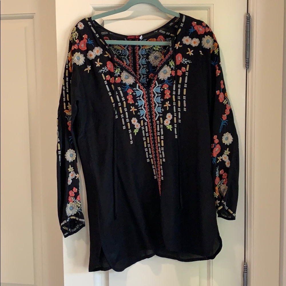Johnny Was long sleeve embroidered top.